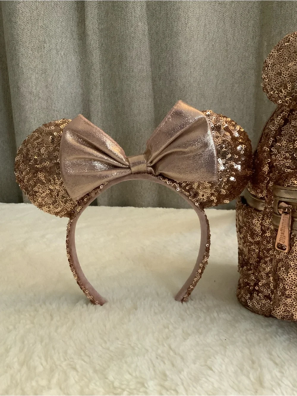 Loungefly Rose Gold Sequin Mini Backpack with Matching Ears